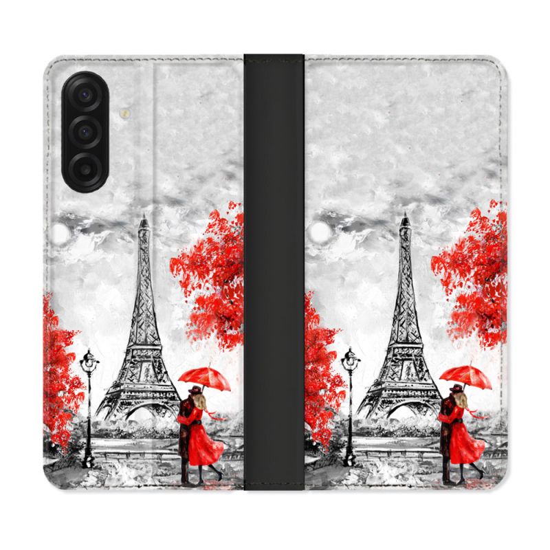 Housse cuir portefeuille Pour Samsung Galaxy A17 5G Voyage France Paris Rouge