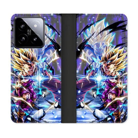 Housse cuir portefeuille Pour Xiaomi 14 Manga Dragon Ball Sangohan Duo