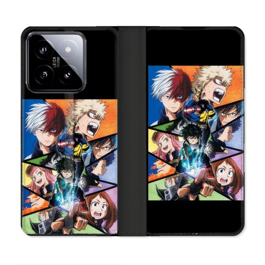 Housse cuir portefeuille Pour Xiaomi 14 Manga My Hero Academia Noir