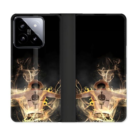 Housse cuir portefeuille Pour Xiaomi 14 Manga One Piece Ace Noir
