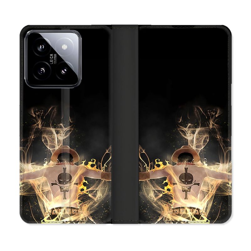 Housse cuir portefeuille Pour Xiaomi 14 Manga One Piece Ace Noir