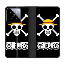 Housse cuir portefeuille Pour Xiaomi 14 Manga One Piece Tete de Mort