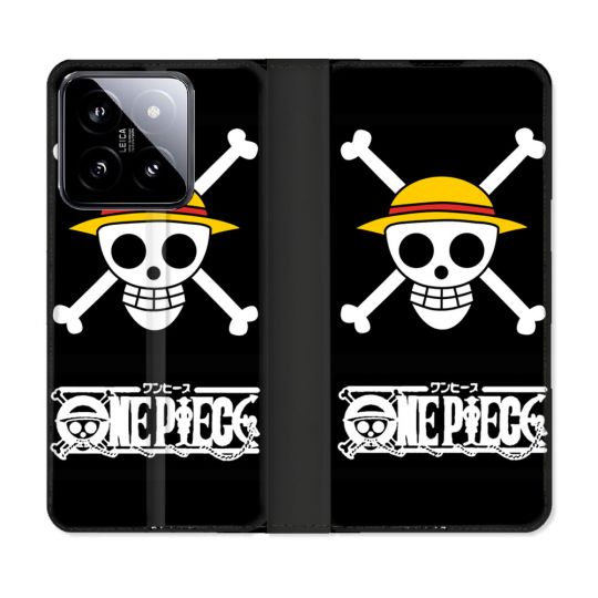 Housse cuir portefeuille Pour Xiaomi 14 Manga One Piece Tete de Mort