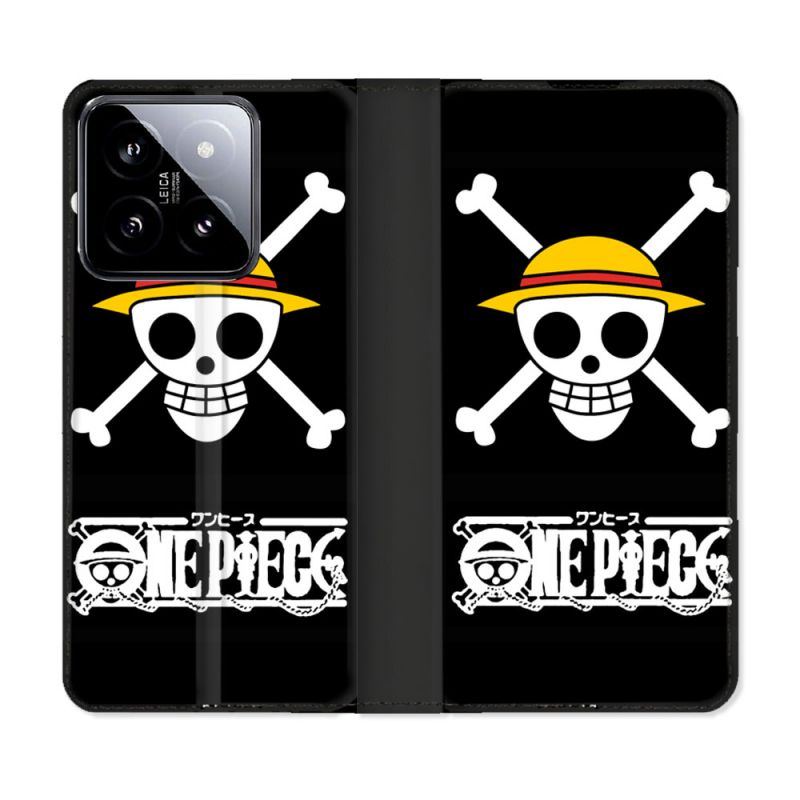 Housse cuir portefeuille Pour Xiaomi 14 Manga One Piece Tete de Mort