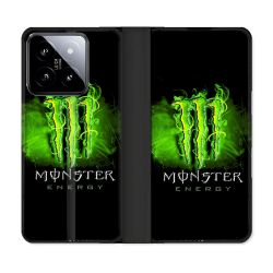 Housse cuir portefeuille Pour Xiaomi 14 Monster Energy Vert