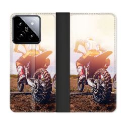 Housse cuir portefeuille Pour Xiaomi 14 Moto Cross Soleil