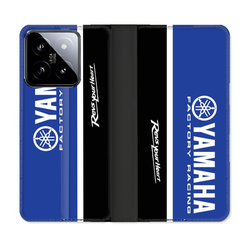 Housse cuir portefeuille Pour Xiaomi 14 Moto Yamaha