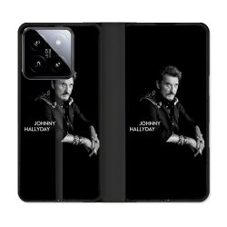 Housse cuir portefeuille Pour Xiaomi 14 Musique Johnny Hallyday Noir