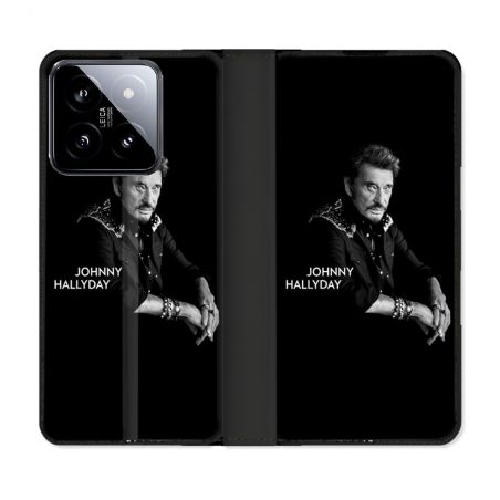 Housse cuir portefeuille Pour Xiaomi 14 Musique Johnny Hallyday Noir