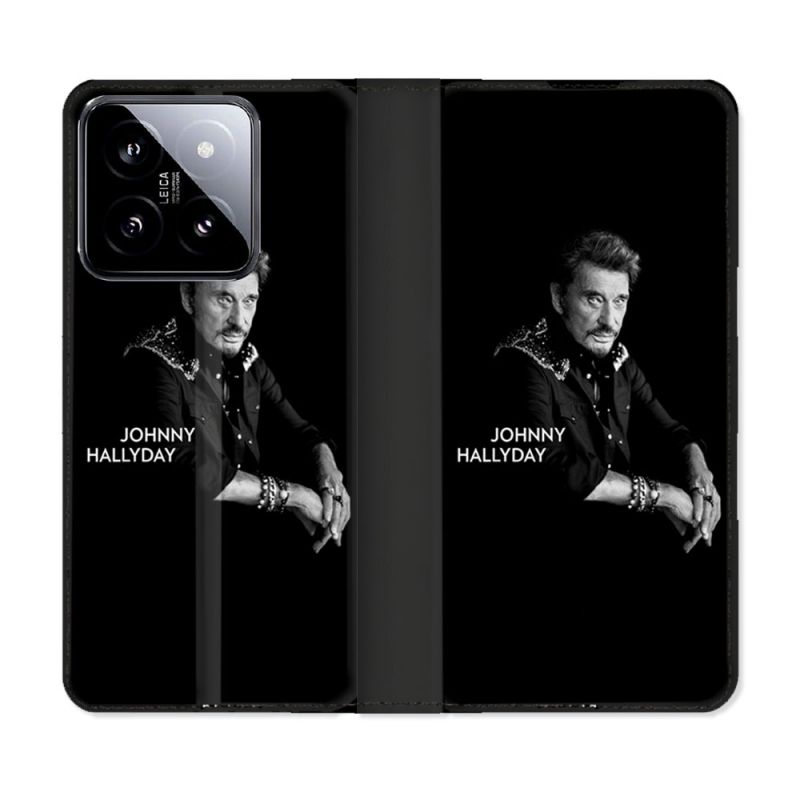 Housse cuir portefeuille Pour Xiaomi 14 Musique Johnny Hallyday Noir