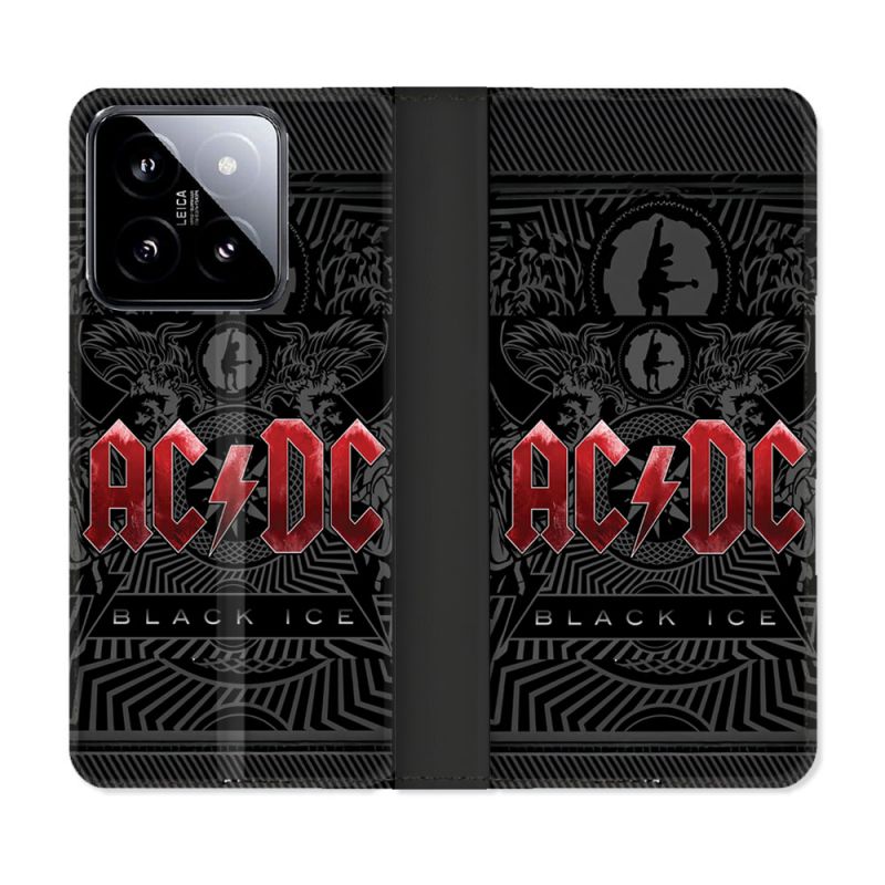 Housse cuir portefeuille Pour Xiaomi 14 Musique Rock ACDC Rouge