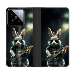 Housse cuir portefeuille Pour Xiaomi 14 Musique Rock Lapin