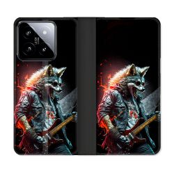 Housse cuir portefeuille Pour Xiaomi 14 Musique Rock Loup