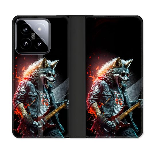 Housse cuir portefeuille Pour Xiaomi 14 Musique Rock Loup