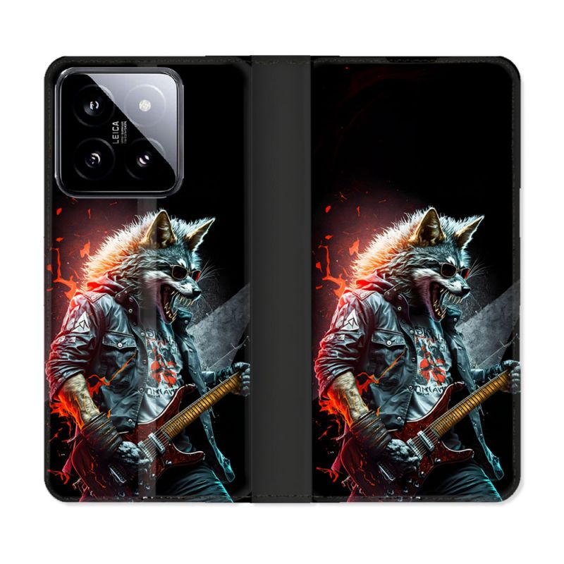 Housse cuir portefeuille Pour Xiaomi 14 Musique Rock Loup