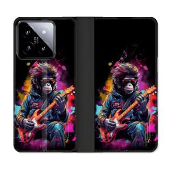Housse cuir portefeuille Pour Xiaomi 14 Musique Rock Singe