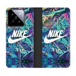 Housse cuir portefeuille Pour Xiaomi 14 Nike Turquoise