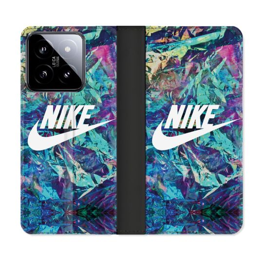 Housse cuir portefeuille Pour Xiaomi 14 Nike Turquoise