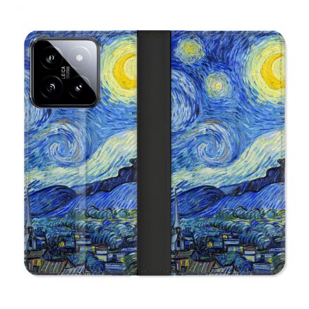 Housse cuir portefeuille Pour Xiaomi 14 Peinture La nuit étoilée