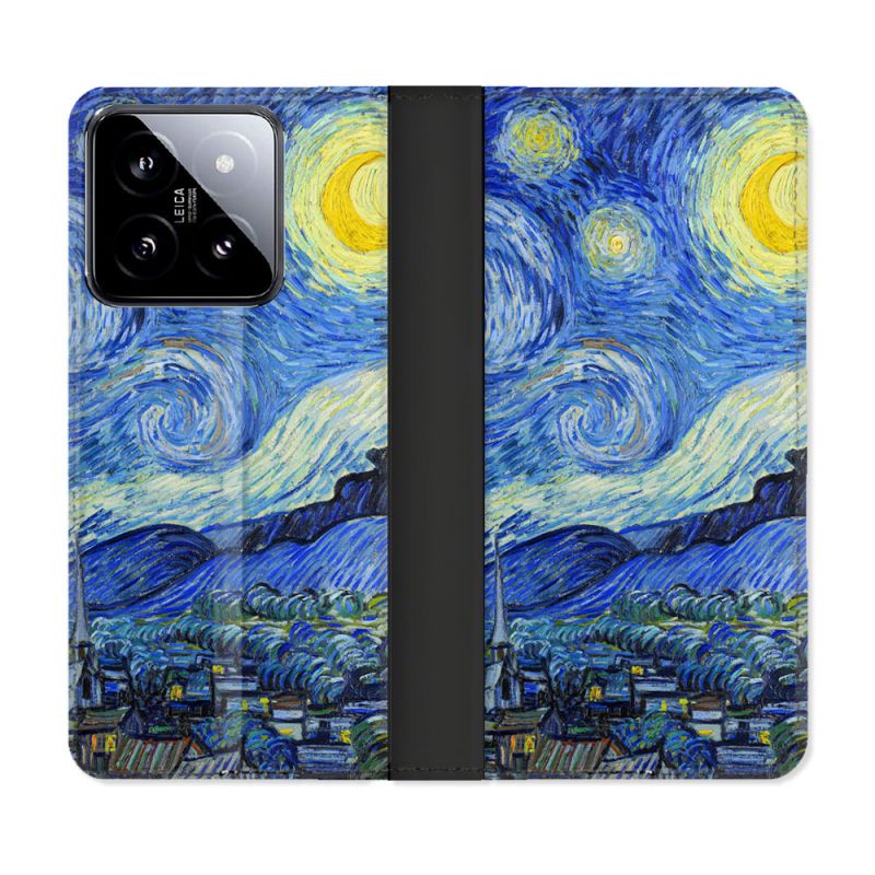 Housse cuir portefeuille Pour Xiaomi 14 Peinture La nuit étoilée
