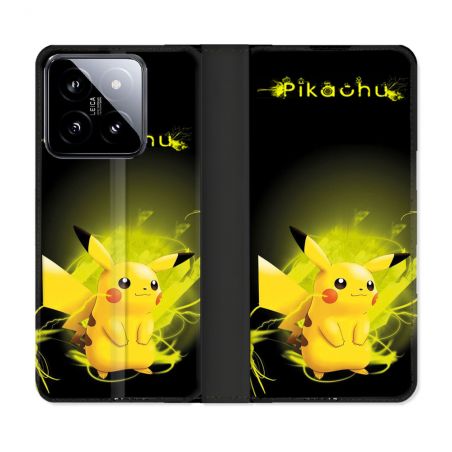 Housse cuir portefeuille Pour Xiaomi 14 Pokemon Pikachu Eclair