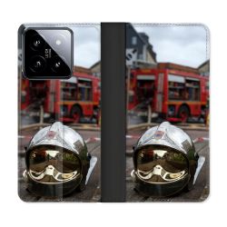 Housse cuir portefeuille Pour Xiaomi 14 Pompier Casque Camion