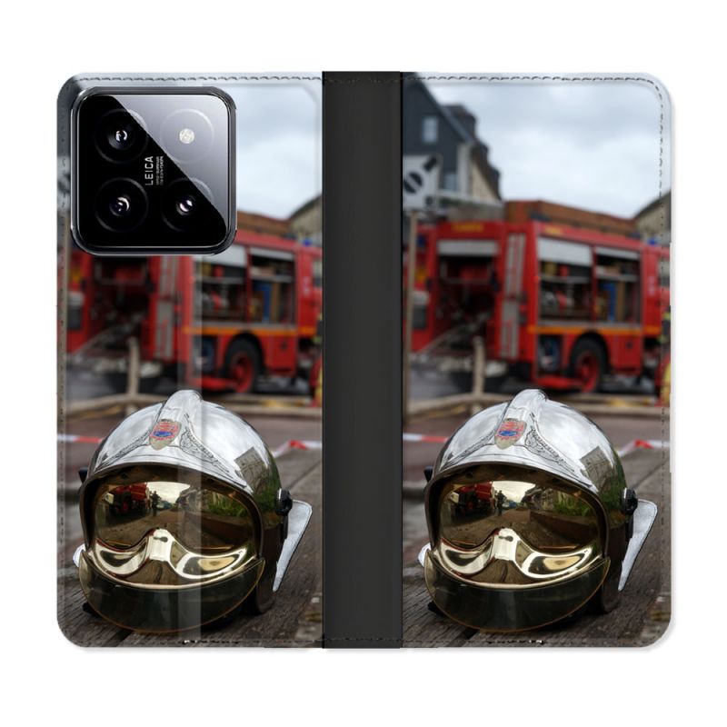 Housse cuir portefeuille Pour Xiaomi 14 Pompier Casque Camion