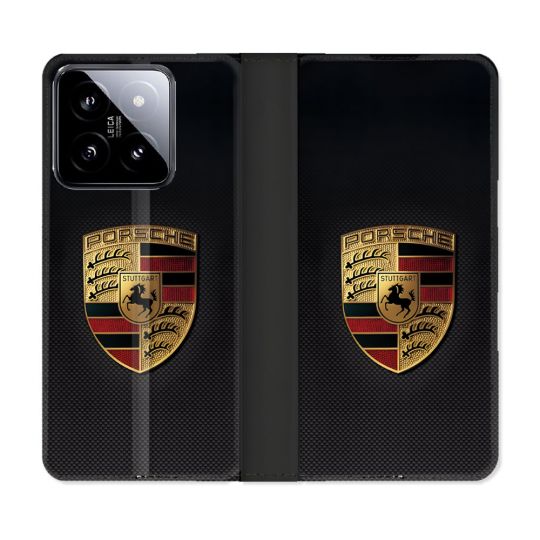 Housse cuir portefeuille Pour Xiaomi 14 Porsche Carbone