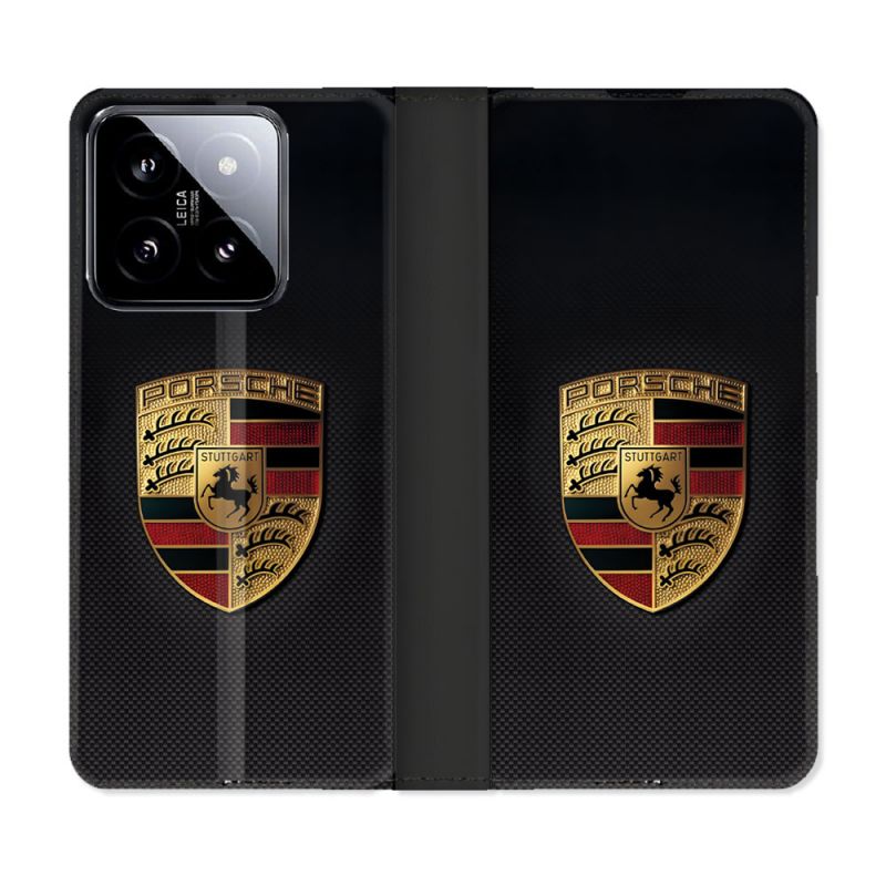 Housse cuir portefeuille Pour Xiaomi 14 Porsche Carbone