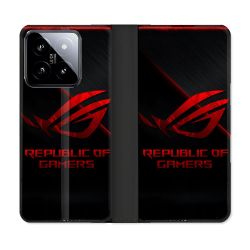 Housse cuir portefeuille Pour Xiaomi 14 ROG Rouge