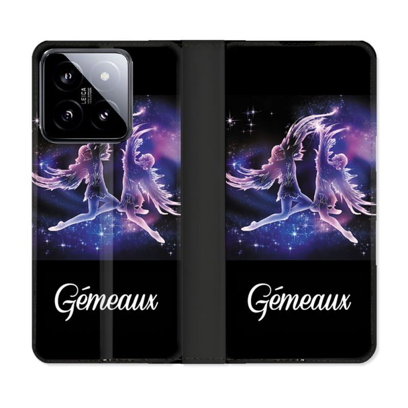 Housse cuir portefeuille Pour Xiaomi 14 Signe Zodiaque 2 Gémeaux