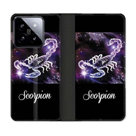 Housse cuir portefeuille Pour Xiaomi 14 Signe Zodiaque 2 Scorpion