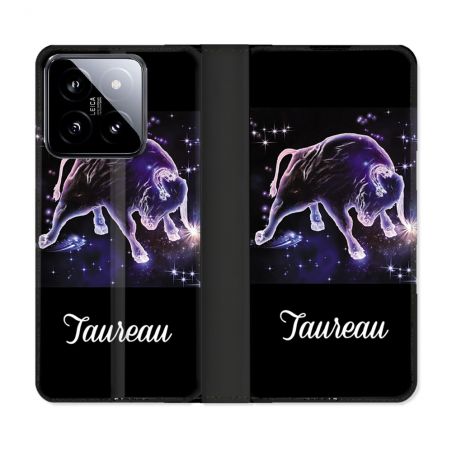 Housse cuir portefeuille Pour Xiaomi 14 Signe Zodiaque 2 Taureau