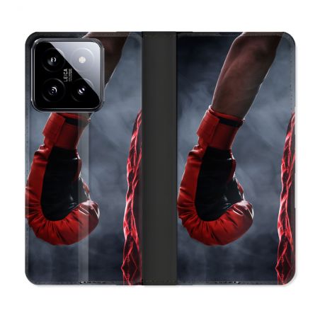 Housse cuir portefeuille Pour Xiaomi 14 Sport Boxe Gant Rouge