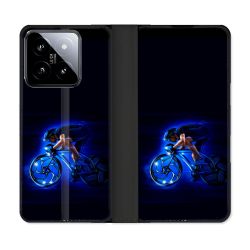 Housse cuir portefeuille Pour Xiaomi 14 Sport Cyclisme Bleu