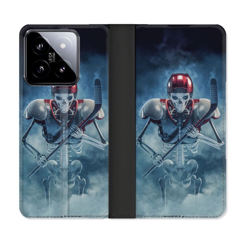 Housse cuir portefeuille Pour Xiaomi 14 Sport Hockey Squelette