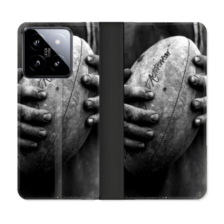 Housse cuir portefeuille Pour Xiaomi 14 Sport Rugby Ballon Vintage