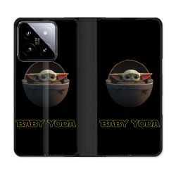 Housse cuir portefeuille Pour Xiaomi 14 Star Wars - Yoda bebe noir