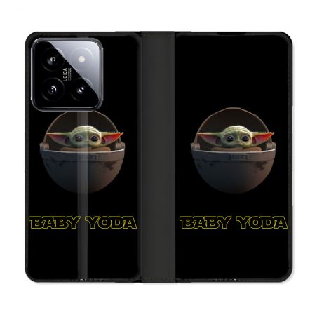 Housse cuir portefeuille Pour Xiaomi 14 Star Wars - Yoda bebe noir