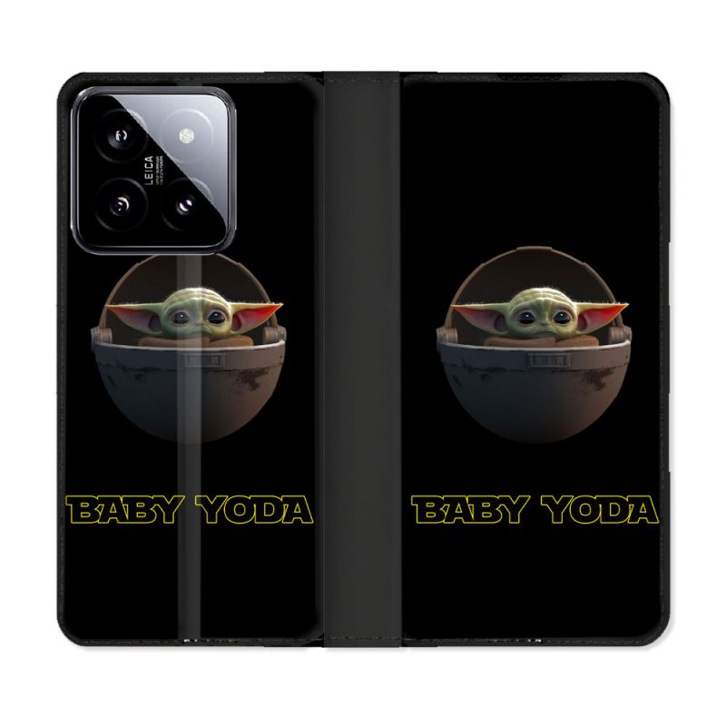 Housse cuir portefeuille Pour Xiaomi 14 Star Wars - Yoda bebe noir