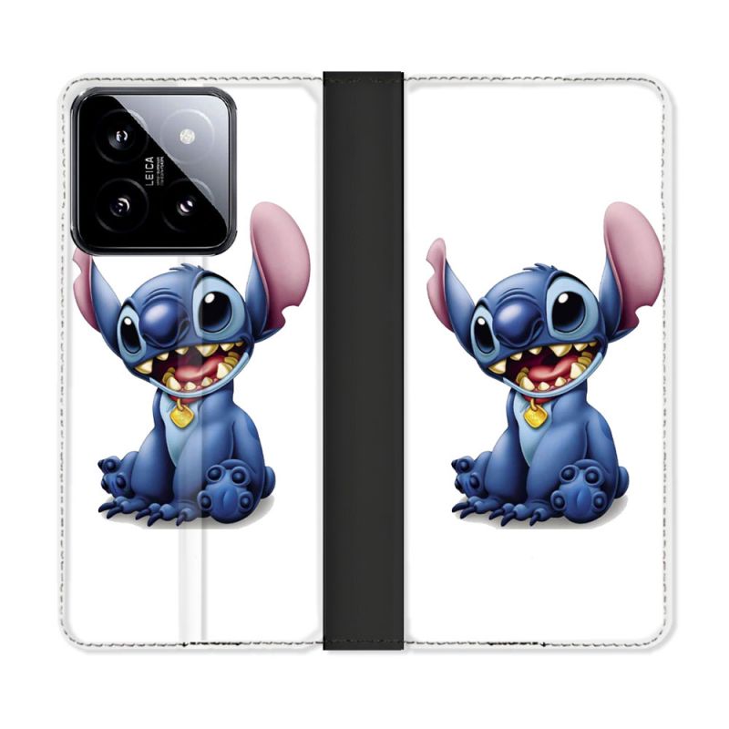 Housse cuir portefeuille Pour Xiaomi 14 Stitch Blanc