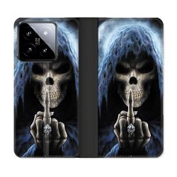 Housse cuir portefeuille Pour Xiaomi 14 Tete de Mort Doigt