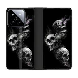 Housse cuir portefeuille Pour Xiaomi 14 Tete de Mort Triple