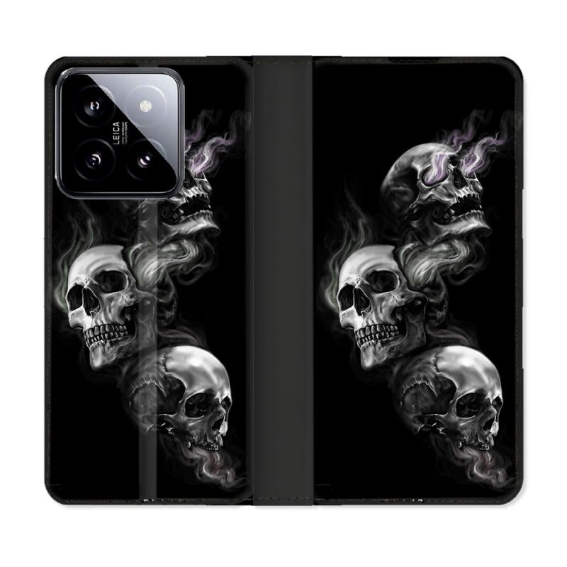 Housse cuir portefeuille Pour Xiaomi 14 Tete de Mort Triple