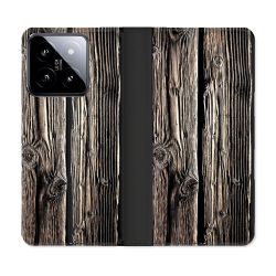 Housse cuir portefeuille Pour Xiaomi 14 Texture Bois