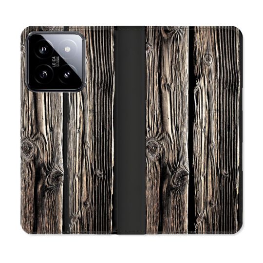 Housse cuir portefeuille Pour Xiaomi 14 Texture Bois