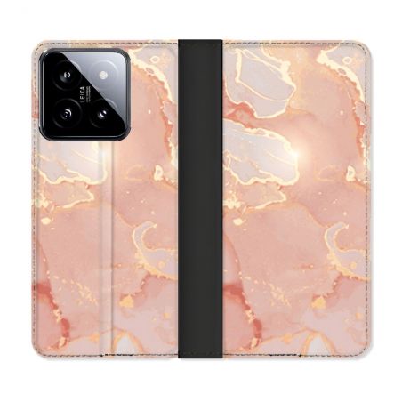 Housse cuir portefeuille Pour Xiaomi 14 Texture Marbre Rose