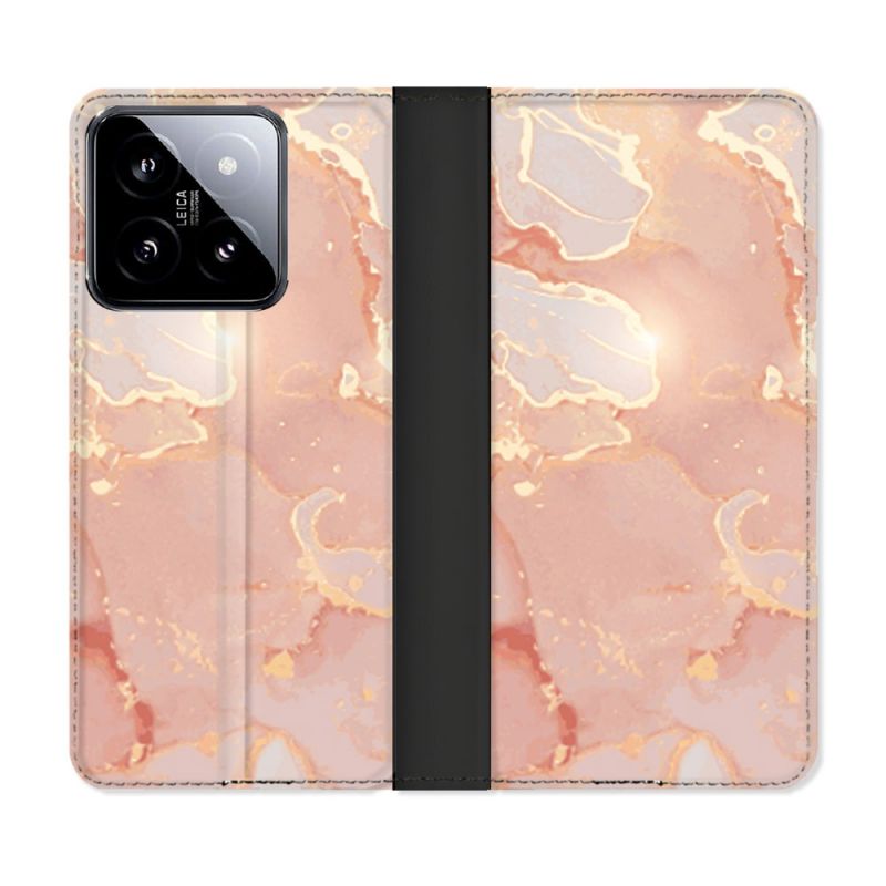 Housse cuir portefeuille Pour Xiaomi 14 Texture Marbre Rose