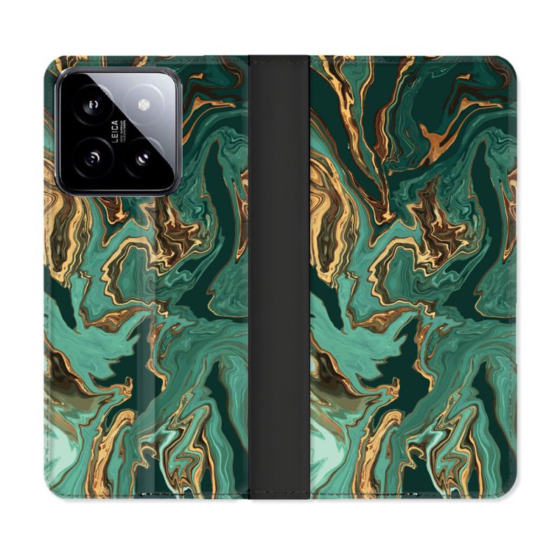Housse cuir portefeuille Pour Xiaomi 14 Texture Marbre Vert