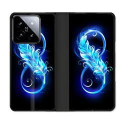Housse cuir portefeuille Pour Xiaomi 14 Texture Plume Infini Bleu